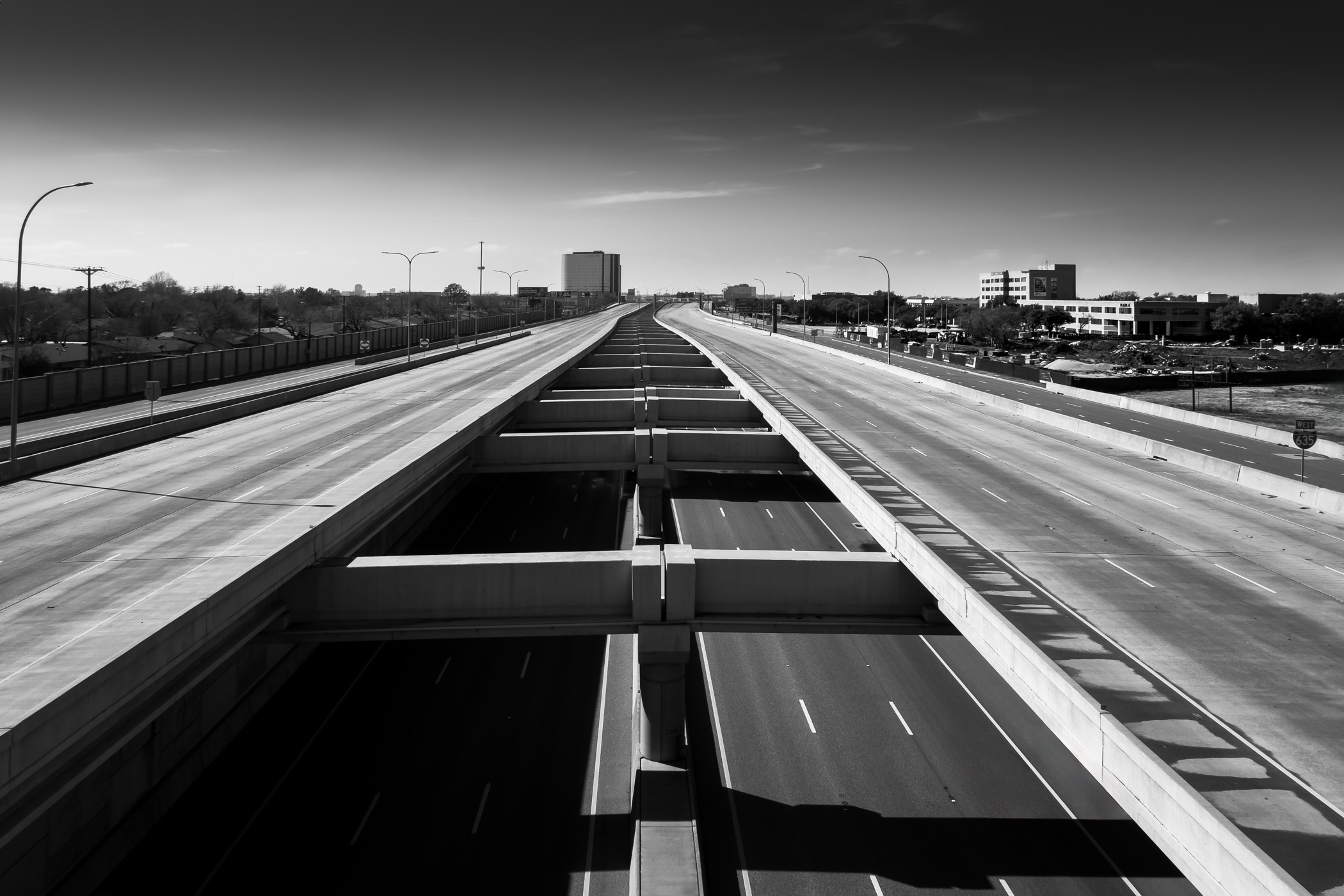 A rare moment of no traffic on the LBJ Freeway (I-635) in North Dallas.