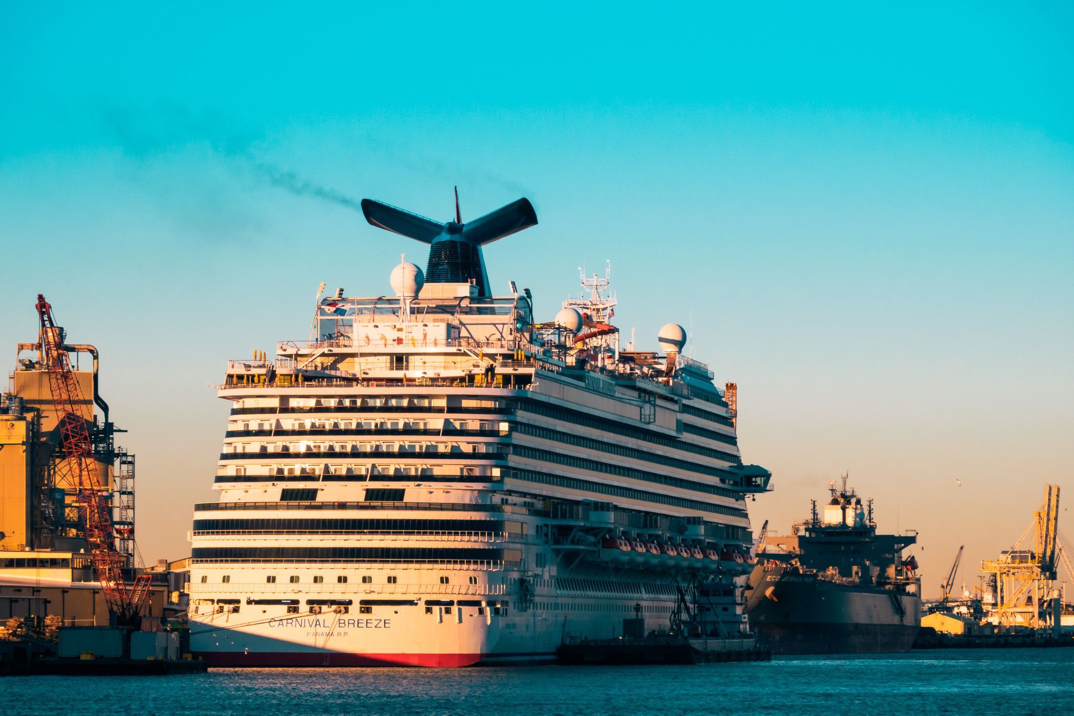 The cruise ship Carnival Breeze, docked in Galveston, Texas.