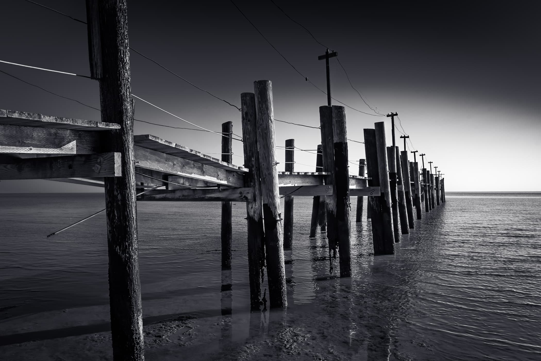 A pier stretches into San Pablo Bay at California's China Camp State Park.
