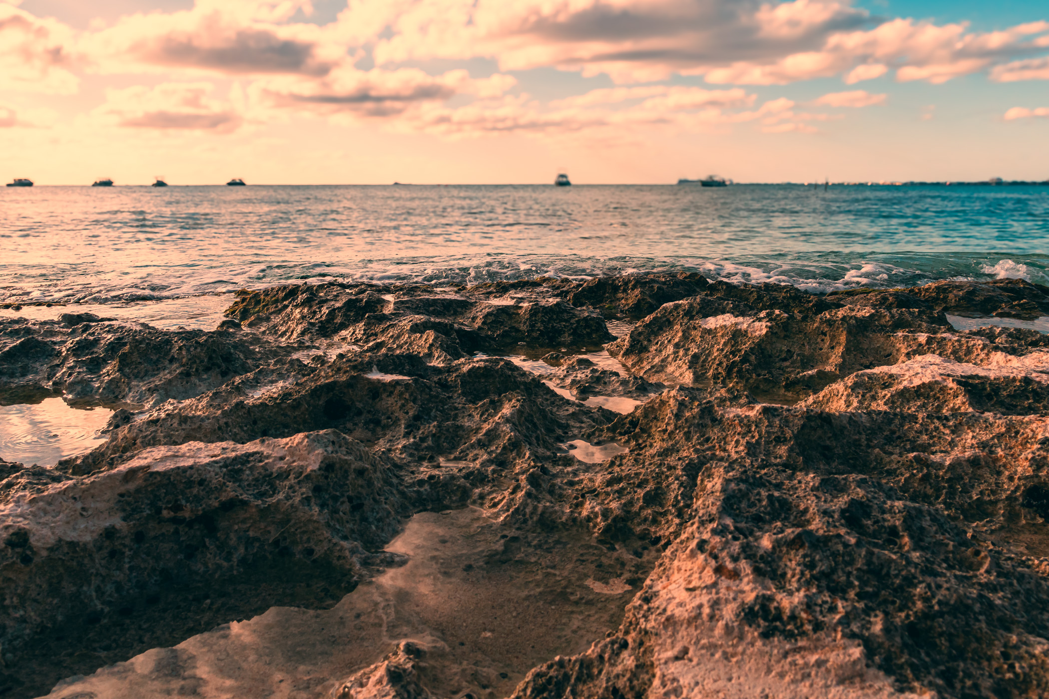 Rugged rocks on the shore of West Bay, Grand Cayman.