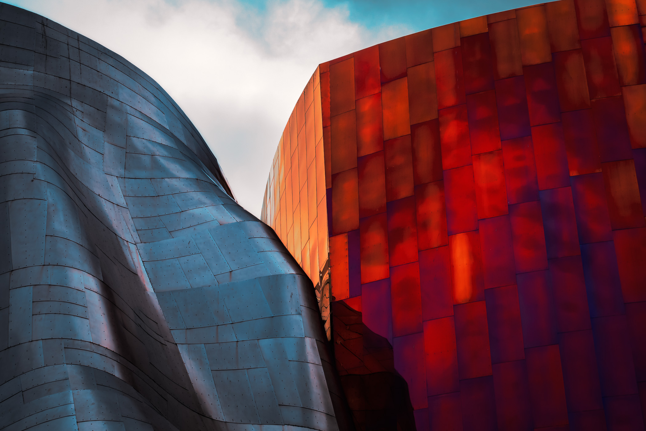 Abstract detail of architect Frank Gehry's Museum of Pop Culture, Seattle, Washington.