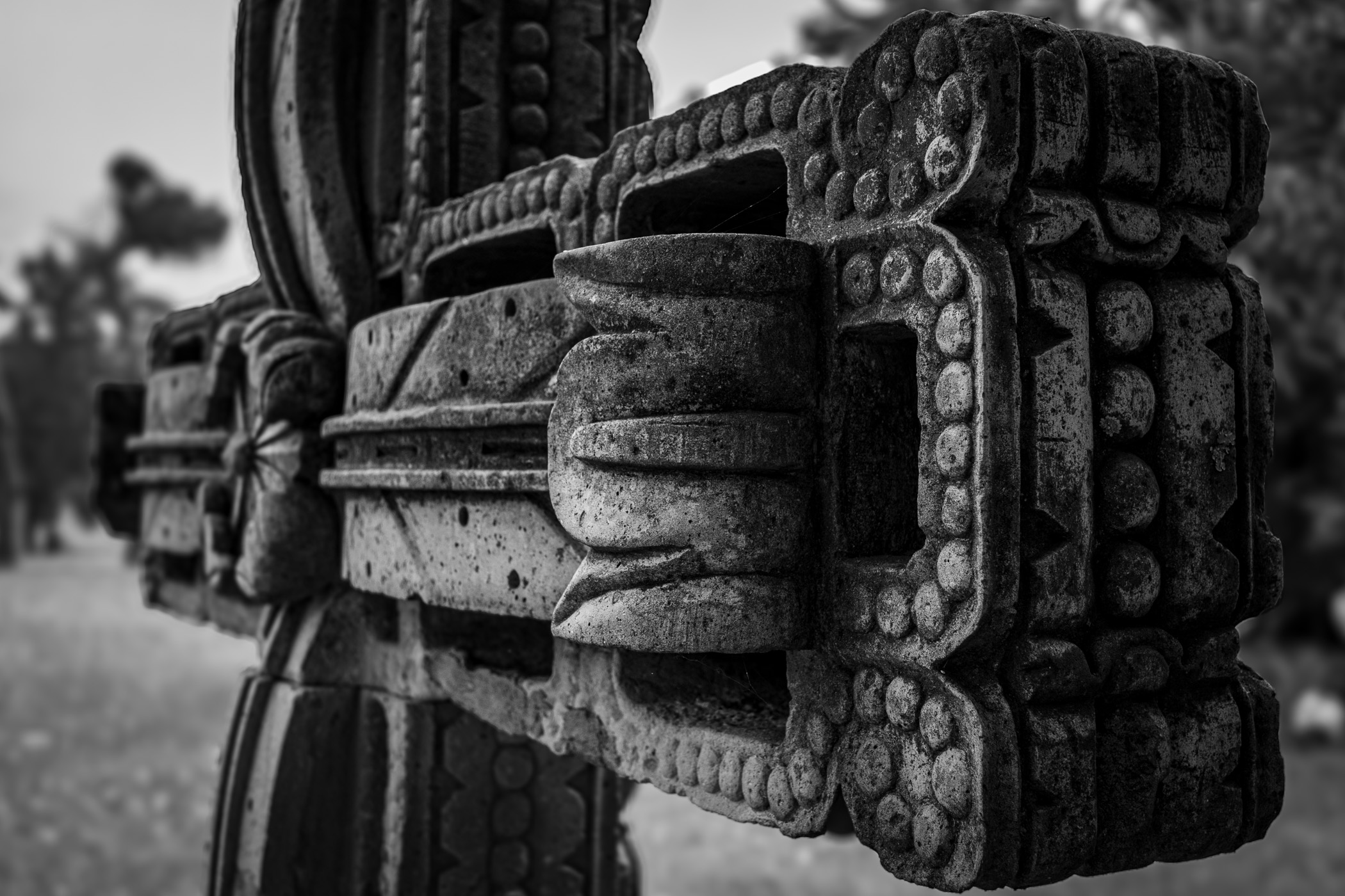 Detail of an ornate cross at Oakland Memorial Park, Terrell, Texas.