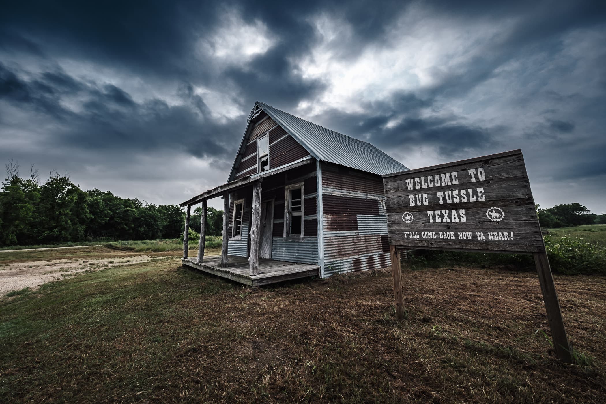 The long-abandoned Bug Tussle General Store—all that remains of this unusually-named North Texas town.