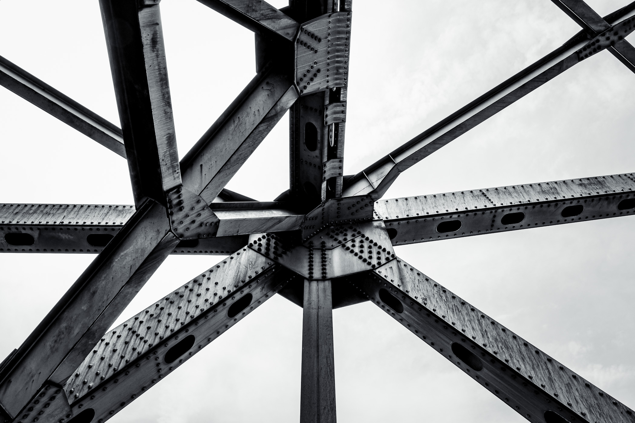 Detail of the Junction Bridge—a retired railroad lift bridge converted to a park that spans the Arkansas River near Downtown Little Rock, Arkansas.