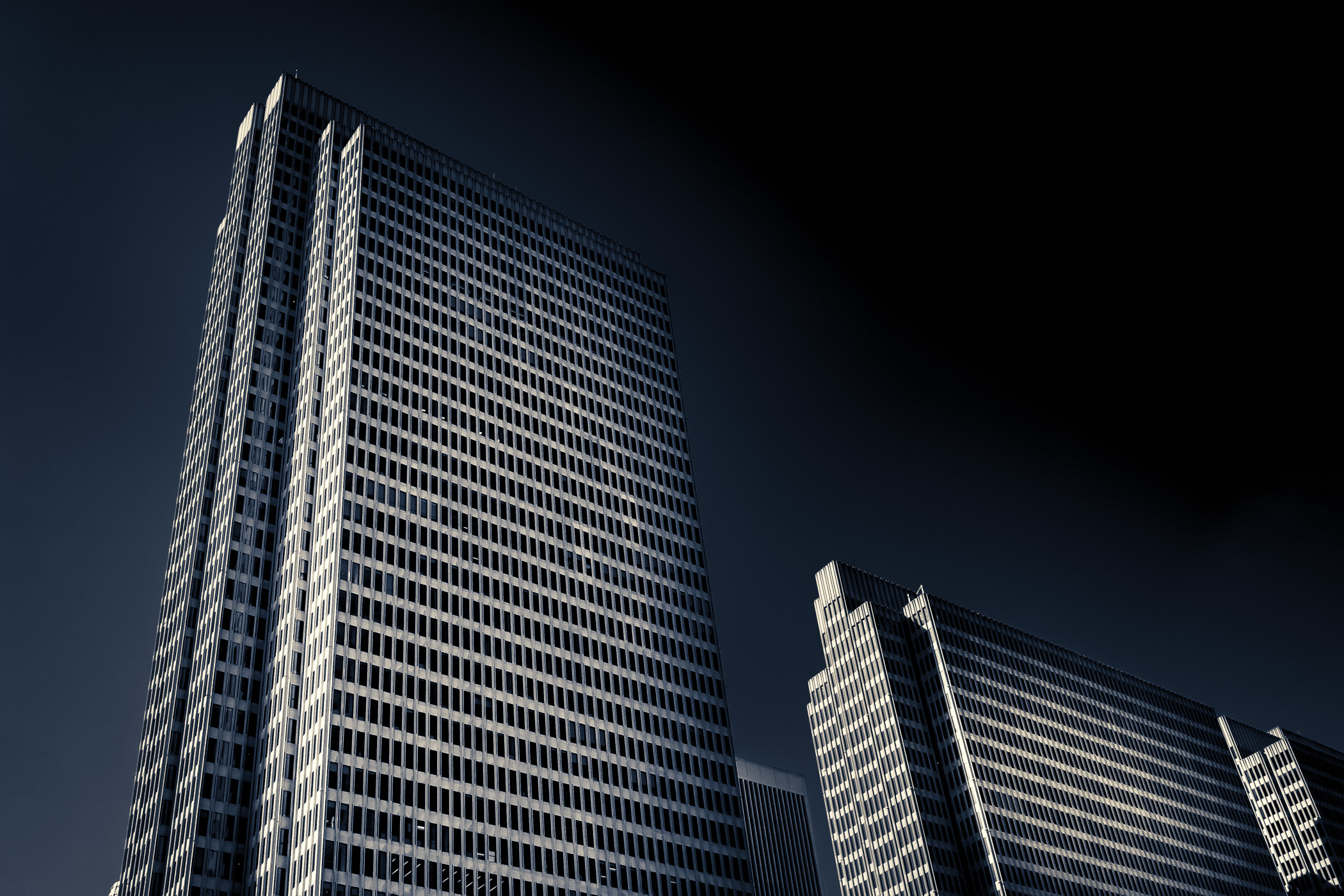 The towers of San Francisco's Embarcadero Center reach into the Northern California sky.