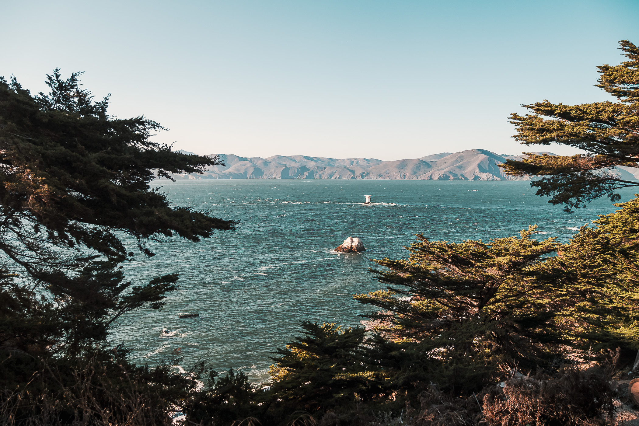 Lobos Rock and the remains of the Mile Rocks Light at the entrance to the Golden Gate—the strait that connects the Pacific Ocean to San Francisco Bay. Lobos Rock and the remains of the Mile Rocks Light at the entrance to the Golden Gate—the strait that connects the Pacific Ocean to San Francisco Bay.
